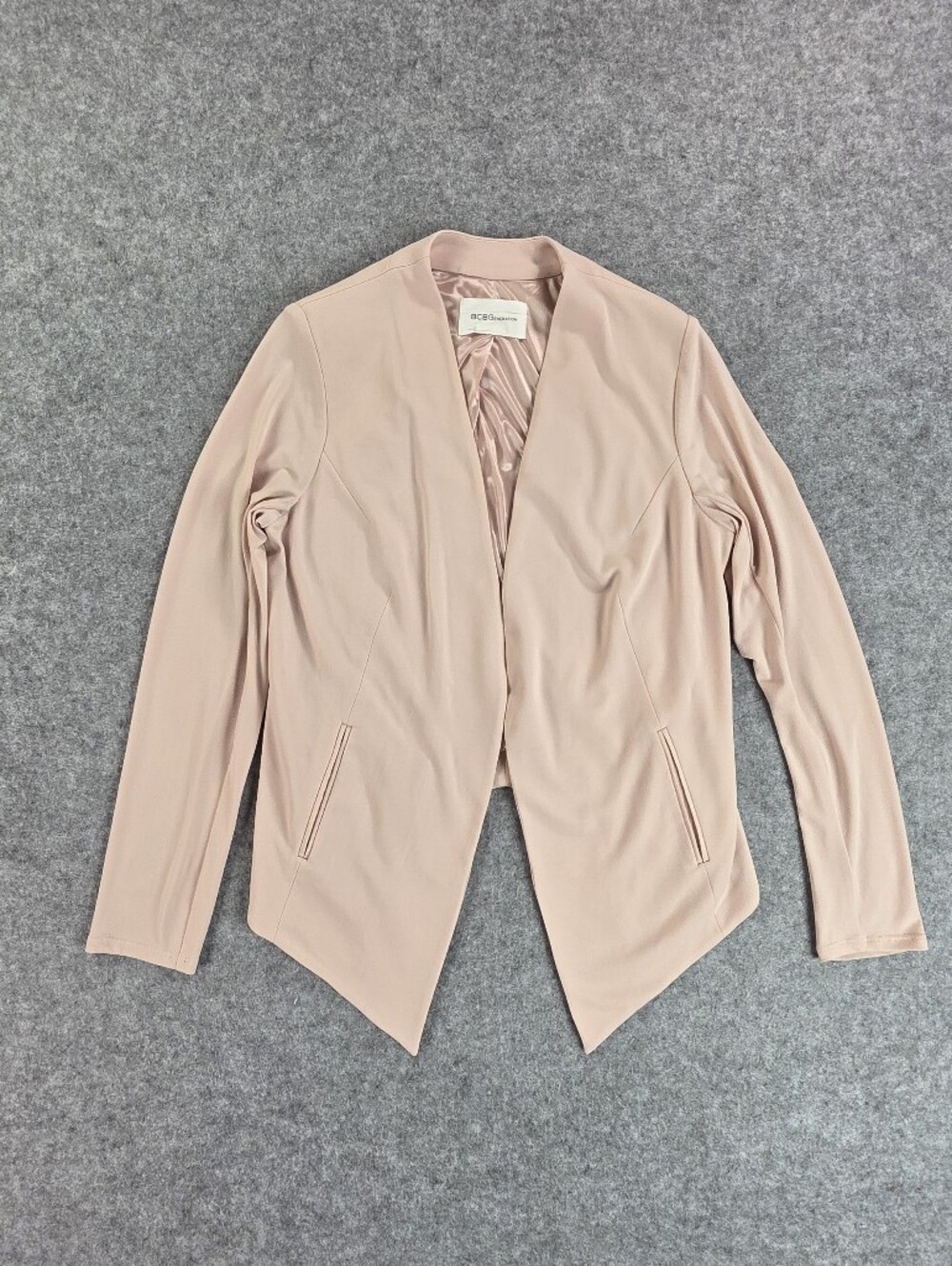 BCBG MaxAzria Dusty Blush Open-Front Blazer Asymmetrical Office Sz L